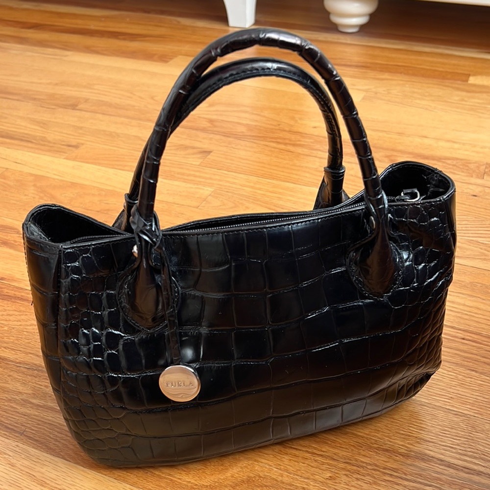 FURLA Croco Embossed Leather Handbag
